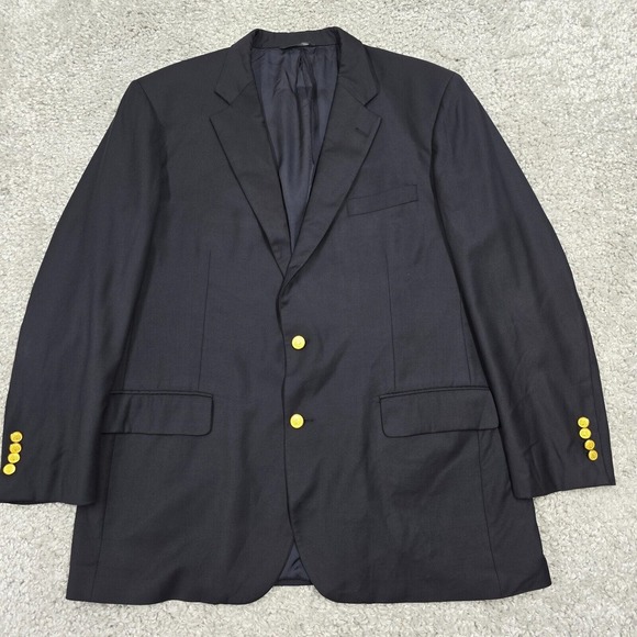 Brooks Brothers Country Club Blazer 46L Blue Loro Piana 120s‎ Gold Buttons Wool - Picture 1 of 16